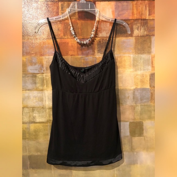BENETTON "Stile" Black VNeck Tank Top w Satin Trim - Picture 4 of 6